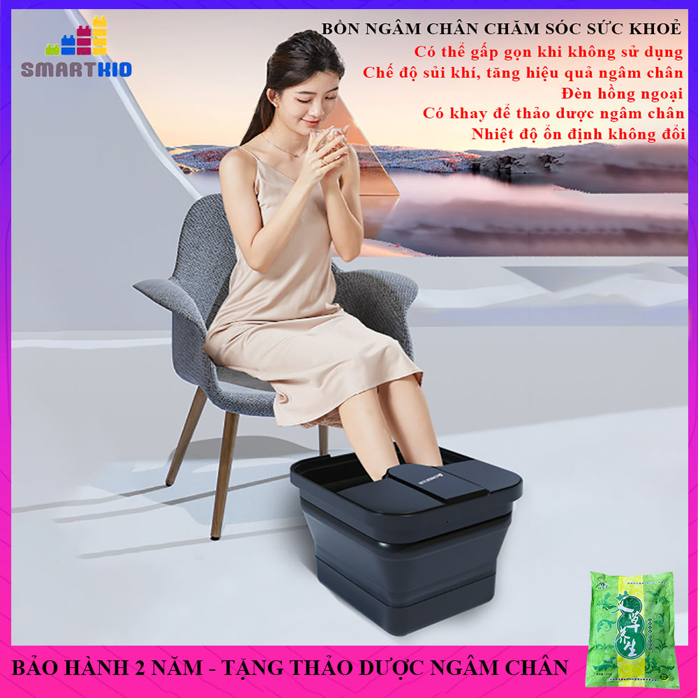 Bồn ngâm chân massage, chậu ngâm chân máy massage chân gấp gọn cao cấp tặng kèm thảo dược ngâm chân, bảo hành 2 năm