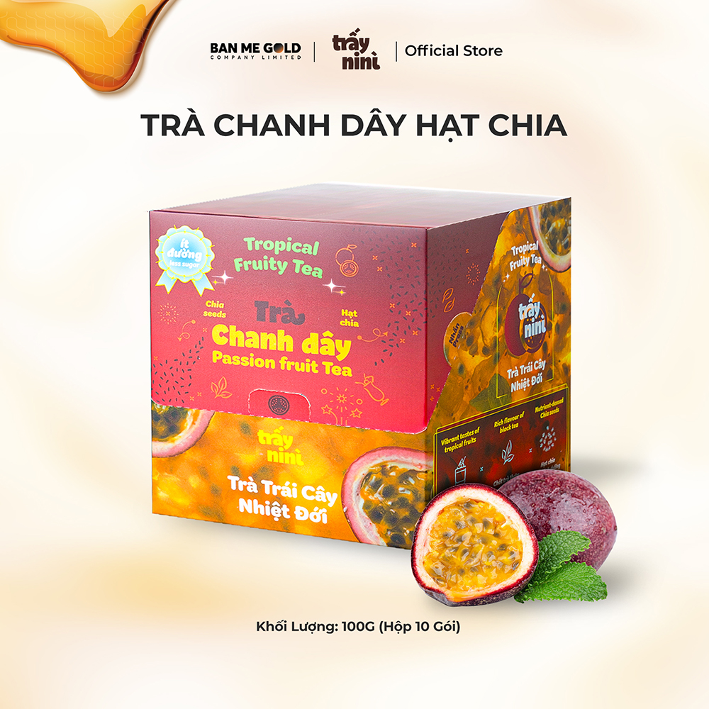 TRÀ CHANH DÂY HẠT CHIA THANH NHIỆT - HỘP 100G (10 GÓI) - TRÀ TRÁI CÂY NHIỆT ĐỚI DETOX ÍT ĐƯỜNG BAN ME GOLD - TRẤY NINÌ