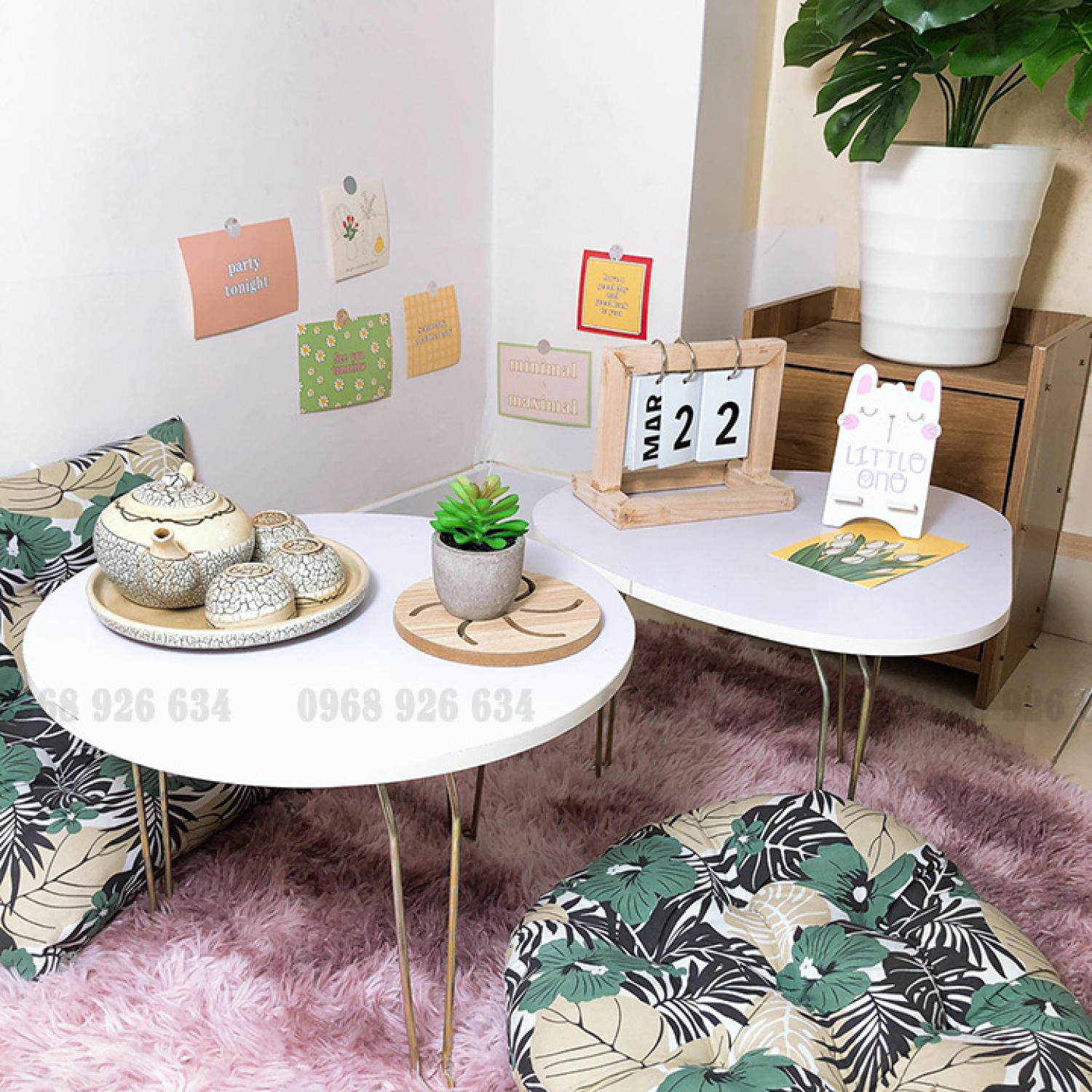 Bàn trà sofa, bàn tròn/oval ngồi bệt gấp gọn tiện lợi, mặt bàn 40cm và 60cm, cao 26cm - Dùng decor, làm bàn ăn hoặc bàn học