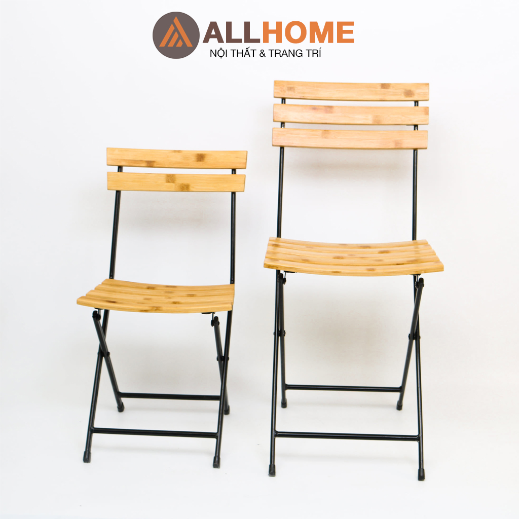 Ghế khung sắt nan tre gấp gọn ngoài trời allhome chất liệu chân sắt nan tre trang trí ban công cafe home stay hiện đại