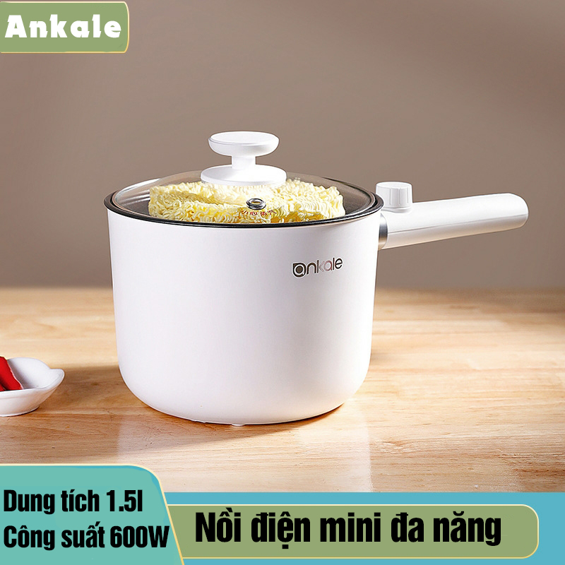 Nồi lẩu điện đa năng ANKALE nồi lẩu điện mini công suất 600W dung tích 1.5L chống dính có thể nấu lẩu chiên xào rán