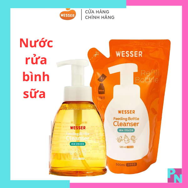  Nước rửa bình sữa Wesser nước súc bình sữa Wesser chai 500ml túi 500ml  mẫu mới  