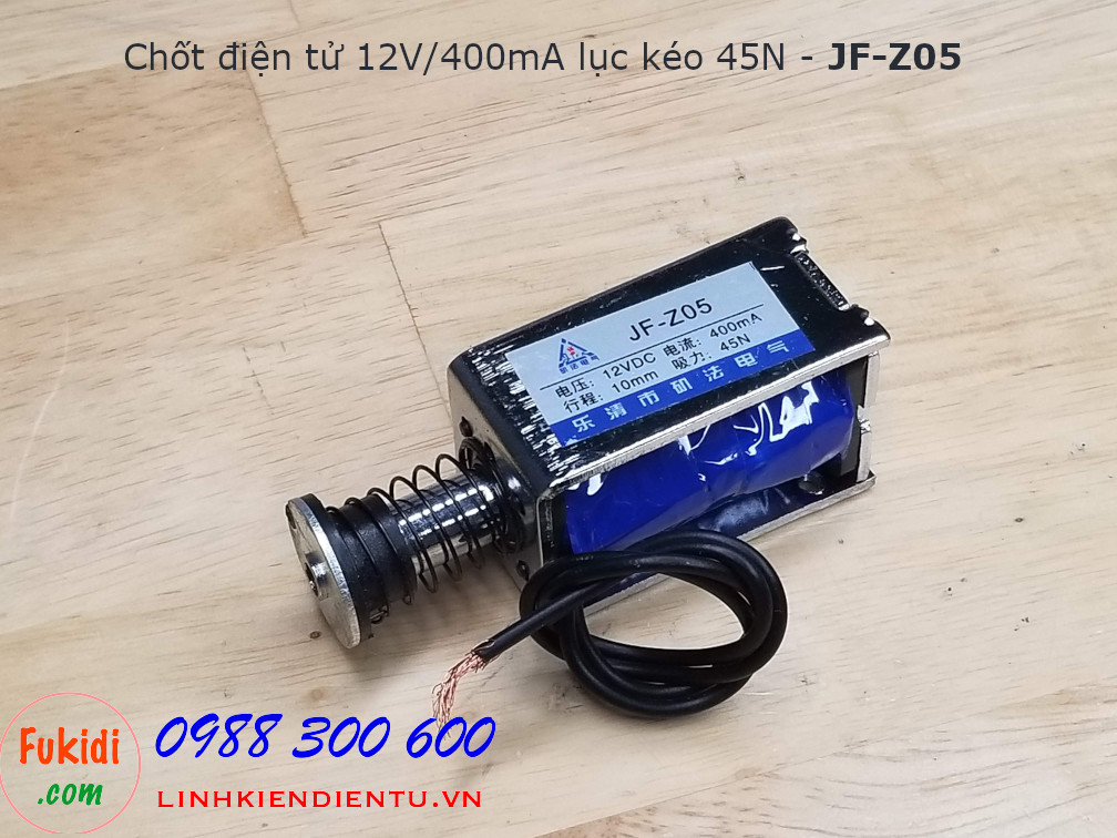Chốt điện tử, chốt nam châm điện 12V 400mA lực kéo 45N - JF-Z05