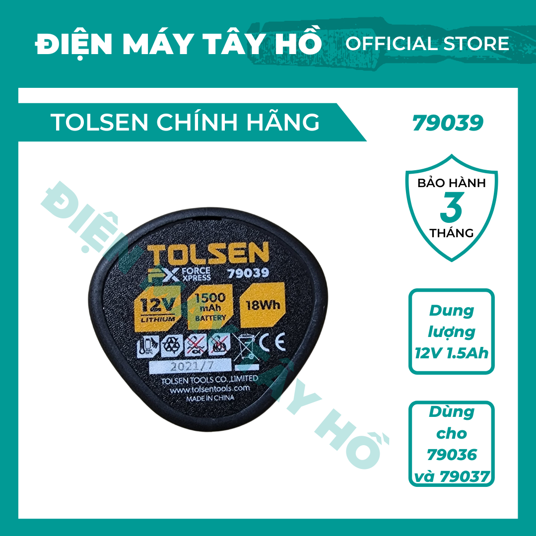 Pin TOLSEN 12V, mã 79039, sử dụng cho thân máy vít và khoan TOLSEN 12V
