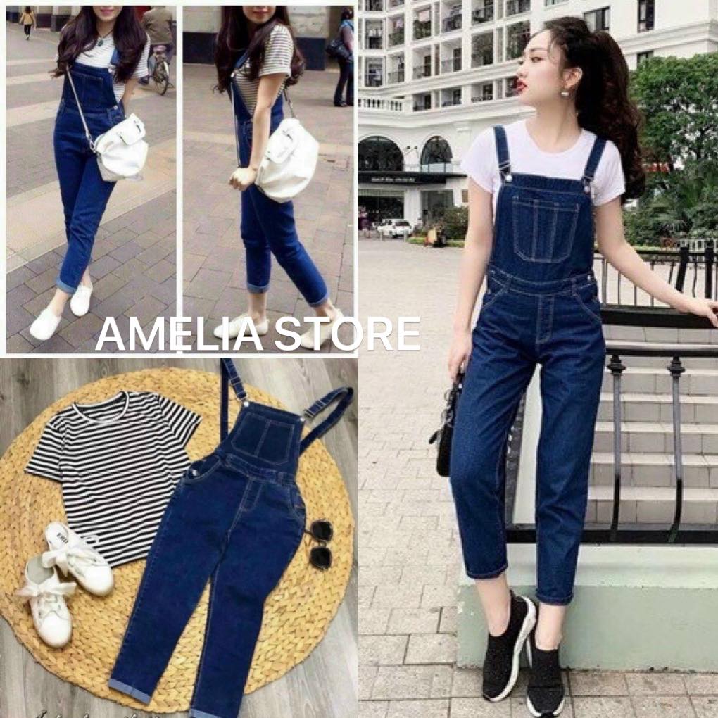 (ẢNH THẬT) Yếm jean nữ, quần yếm jean trơn, yếm bò trơn màu xanh thời trang hàn quốc, AMELIA, quần jean nữ giá rẻ, yếm jean trơn giá rẻ, yếm jean xanh, yếm bò xanh, yếm jean giá rẻ, yếm 2 dây