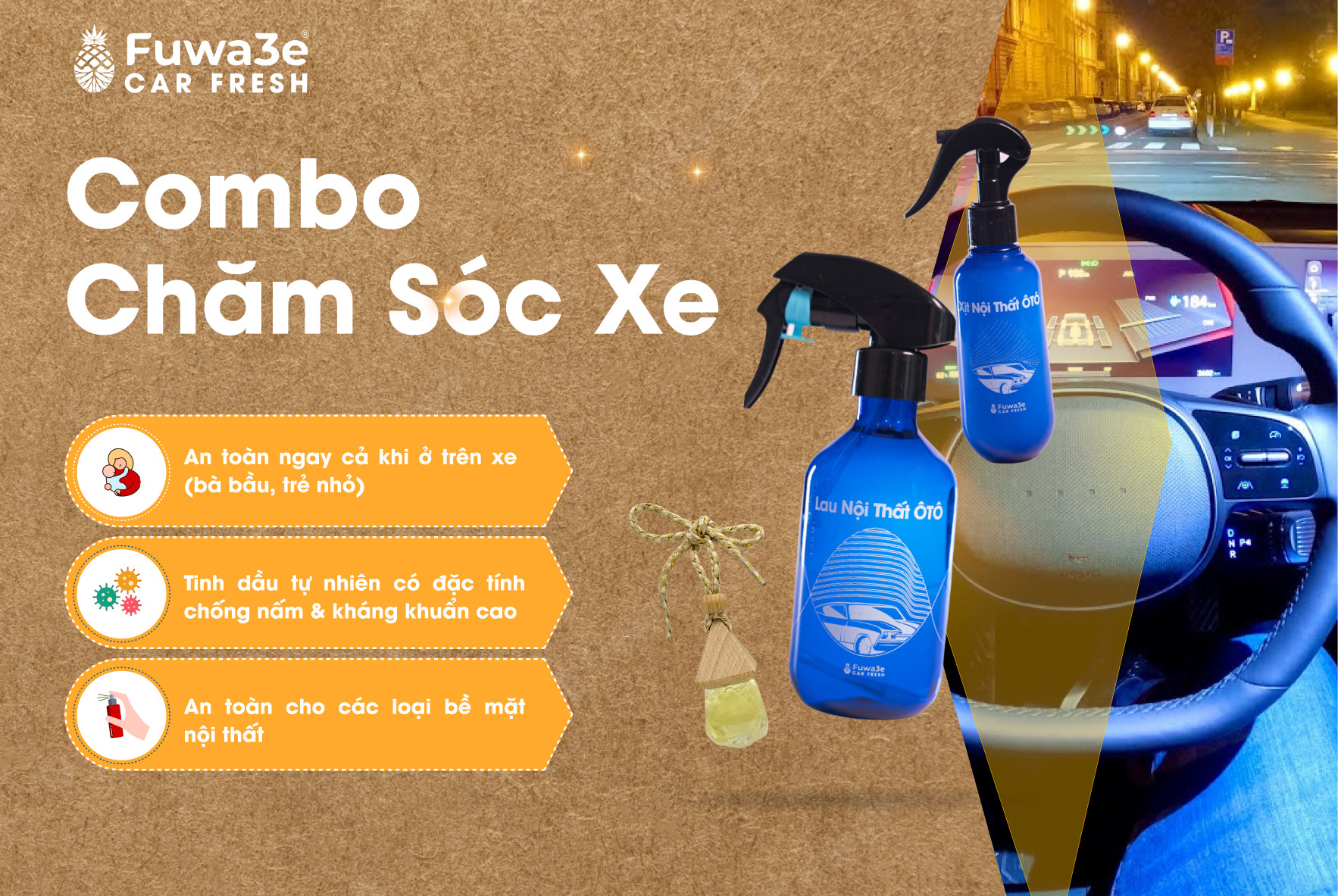 Combo chăm sóc xe hơi Car Fresh Fuwa3e an toàn lành tính