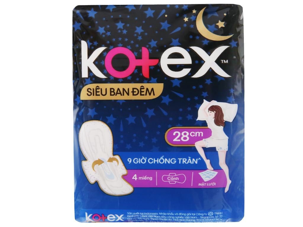 Băng vệ sinh kotex siêu ban đêm 28cm 4 miếng