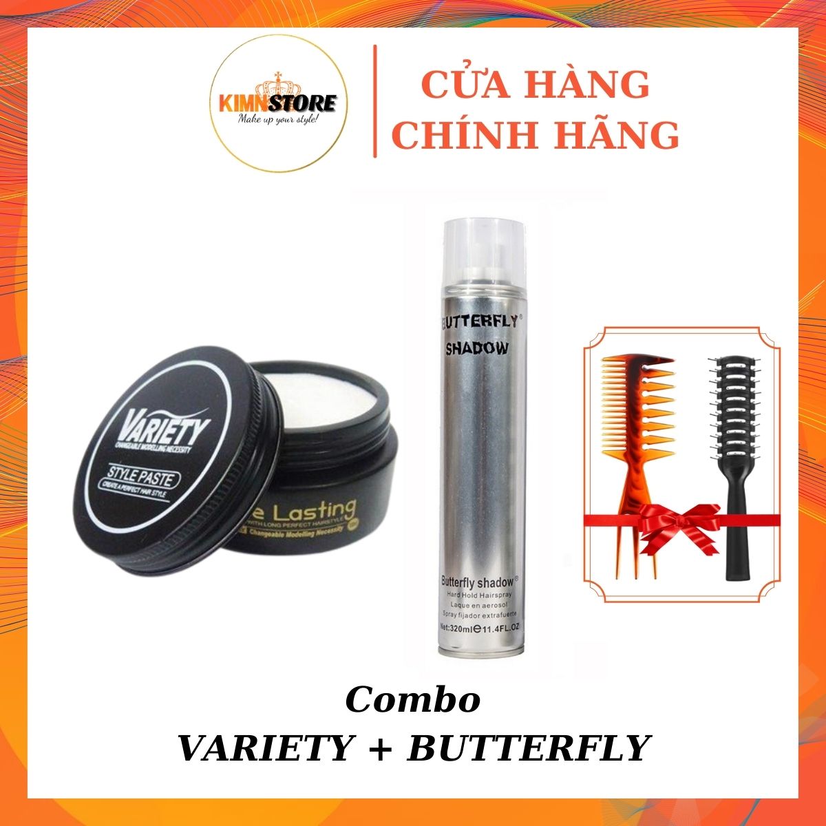 Combo gôm xịt tóc, sáp vuốt tóc nam - Sáp vuốt tóc Variety 100ml, gôm xịt tóc Butterfly Shadow 320ml