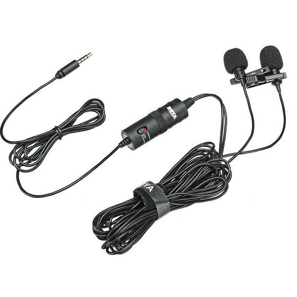 Cặp micro cài áo có dây cho máy ảnh và điện thoại thu âm cho talkshow MC 2 người (4m) | Boya BY-M1DM