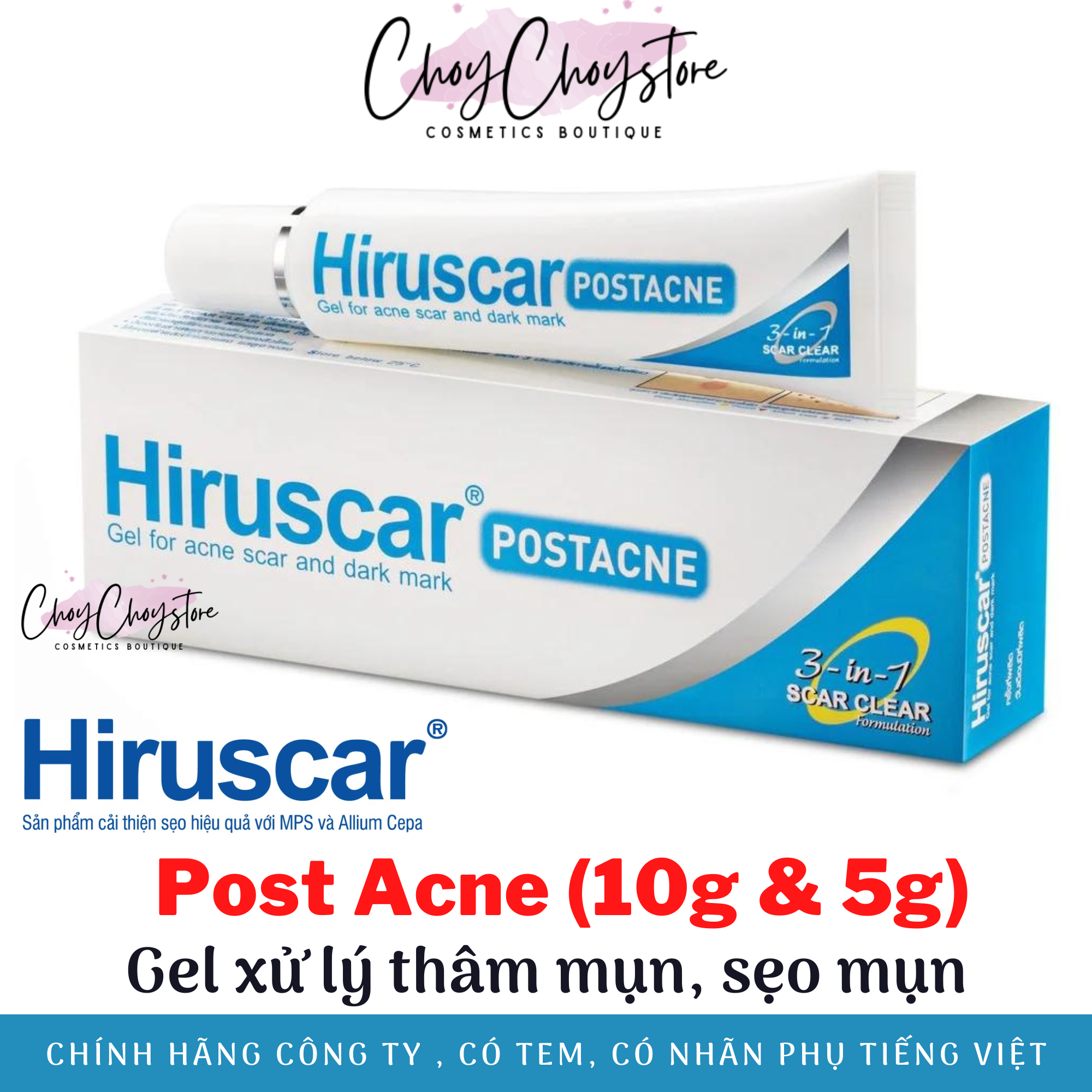 Hiruscar Post Acne Tuýp 5g và 10g - Gel chăm sóc sẹo mụn và mụn thâm