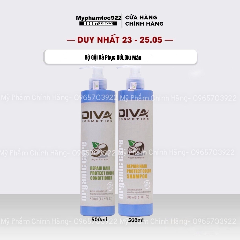 Bộ Dầu Gội Diva Xanh 500ML Phục Hồi Và Giữ Màu Nhuộm