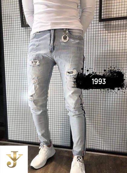 QUẦN JEAN NAM CAO CẤP MÀU XANH NHẠT WASH RÁCH SỌC VIỀN 2 BÊN CHẤT THUN CO GIÃN J2V1993