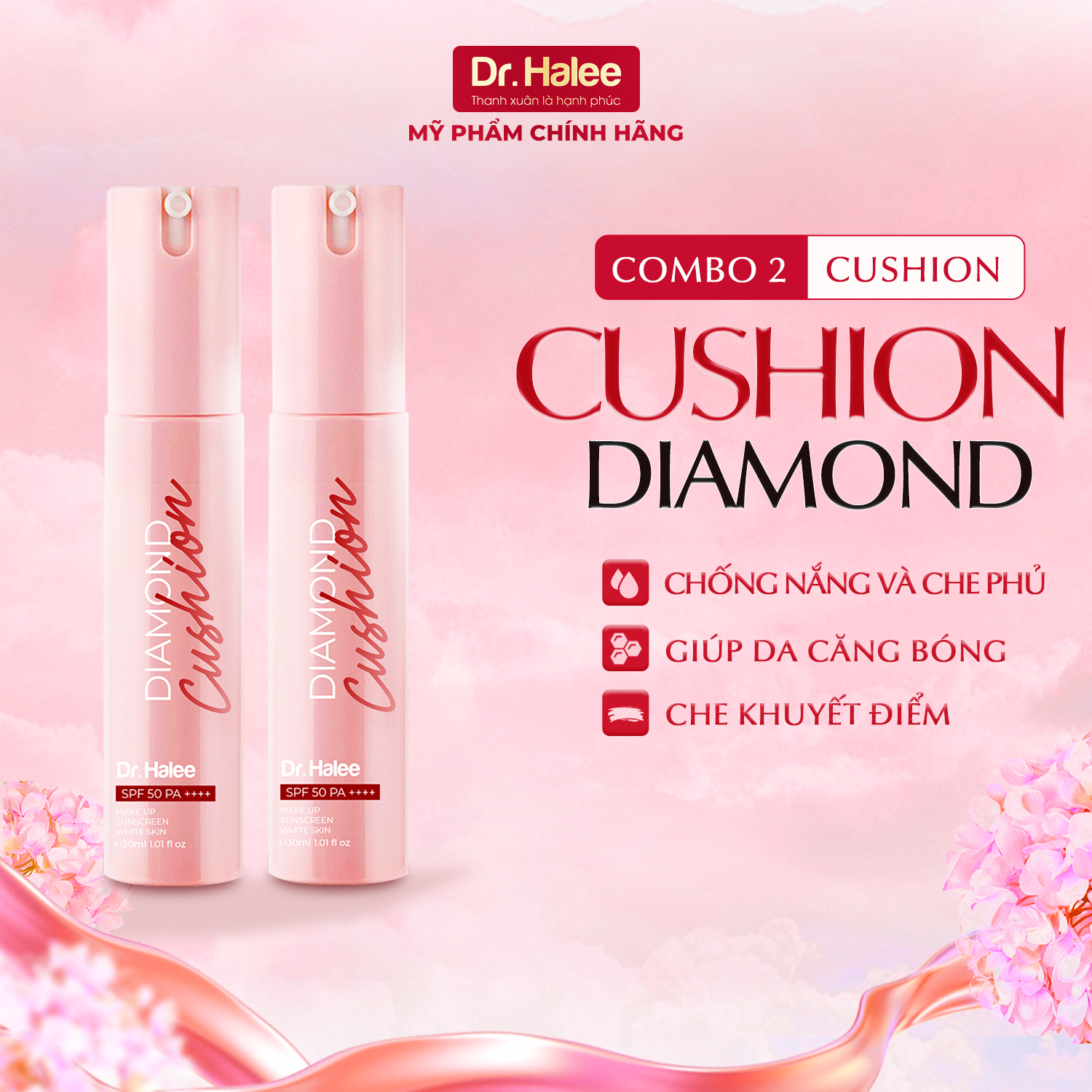 Combo 2 tuýp Kem nền che khuyết điểm Diamond cushion có chống nắng