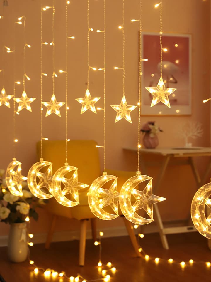 Dây đèn led rèm trăng sao chống thấm nước trang trí ngoài trời - dài 3 mét