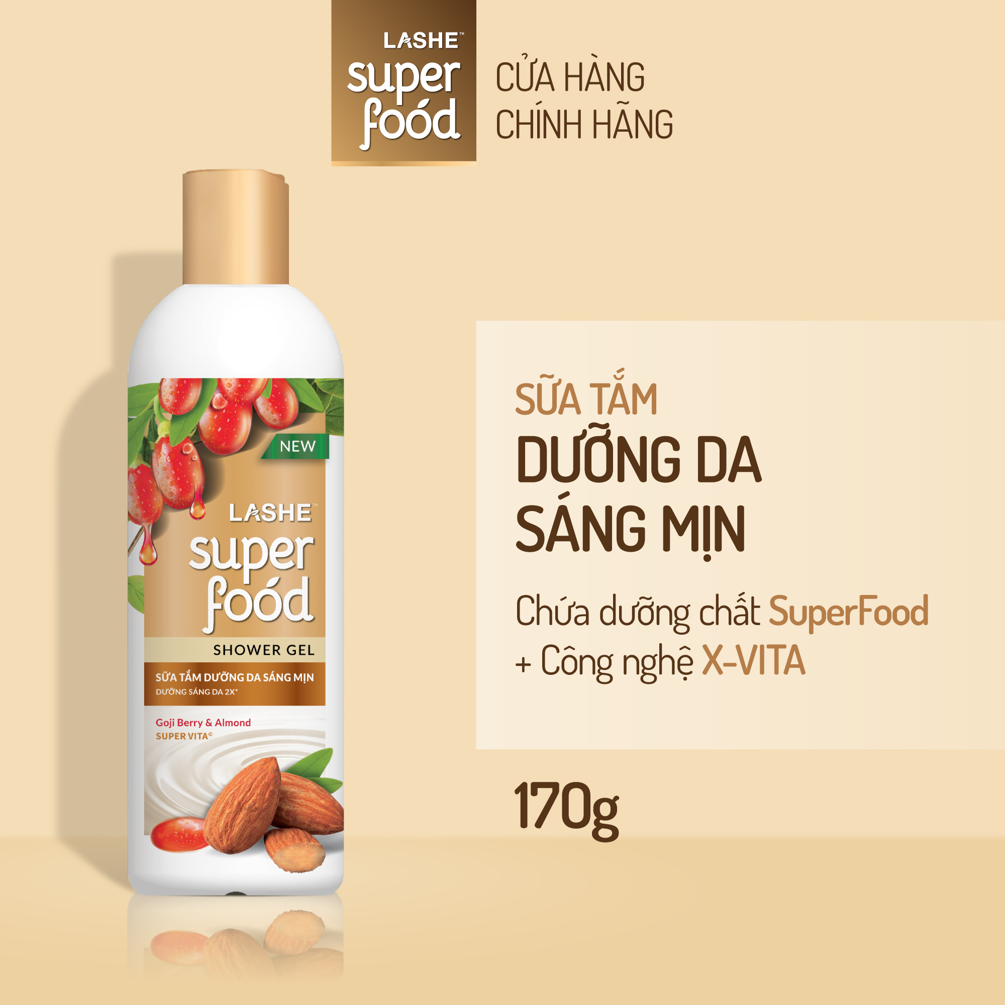 Sữa tắm lashe superfood dưỡng da sáng mịn 170g
