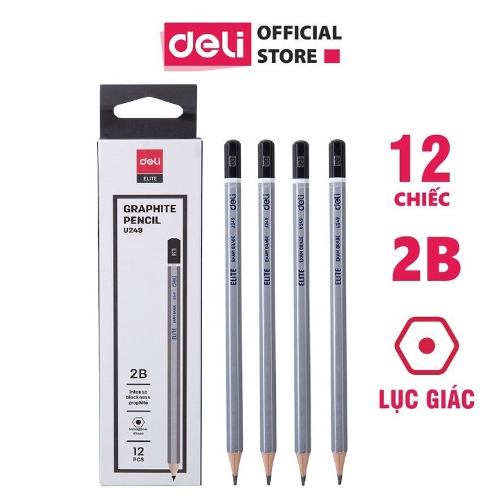 Hộp 12 cây bút chì 2b cao cấp deli u249 màu bạc