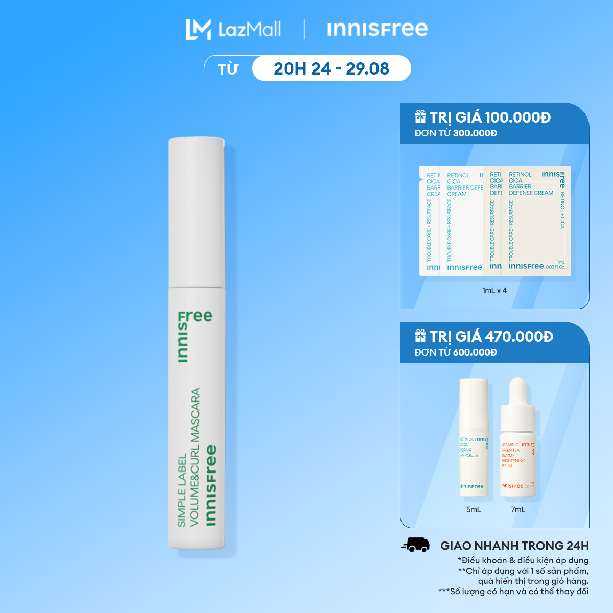 Mascara thuần chay, làm dài và cong mi INNISFREE Simple Label Volume & Curl Mascara