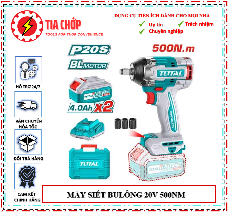 Máy siết bu lông dùng pin 20V TIWLI2050 (2 Pin 4.0Ah & Sạc)