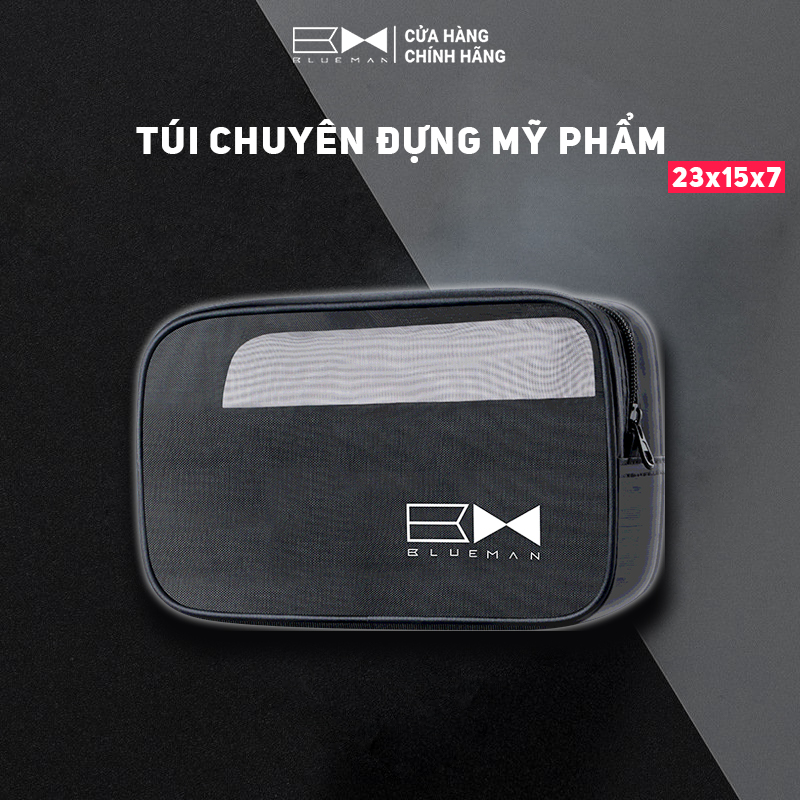 Túi đựng mỹ phẩm blueman cao cấp vải lưới 23x15x7cm