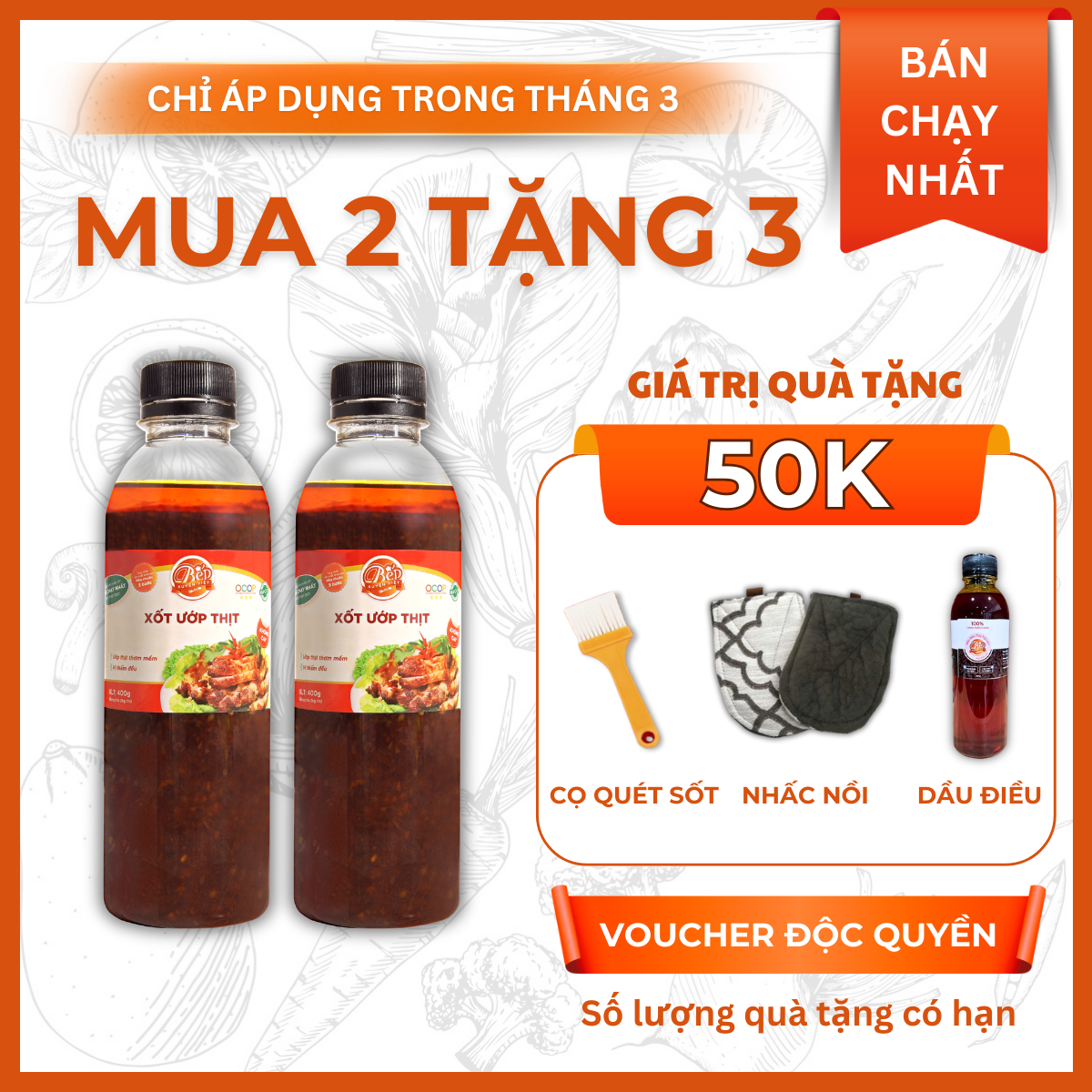 [HỎA TỐC] Sốt Ướp Thịt Nướng BBQ Bếp Xuyên Việt cho heo, bò, gà, cá, hải sản ướp 2-3kg thịt tiện lợi