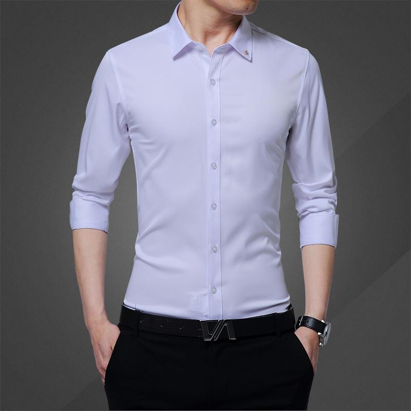 (QUÝ PHÁI)Áo Sơ Mi Nam Lụa Mềm Mịn Chống Nhăn Cao Cấp Nhiều Mầu Điểm Nhấn Cổ Họa Tiết -Phong Cách Hàn Quốc