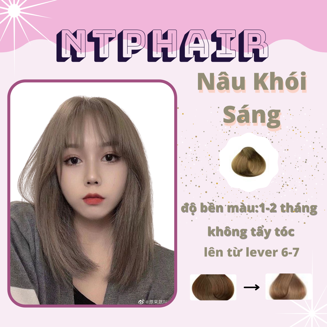 Thuốc nhuộm tóc tại nhà NÂU KHÓI SÁNG thuốc nhuộm tóc nam nữ không cần tẩy bền màu