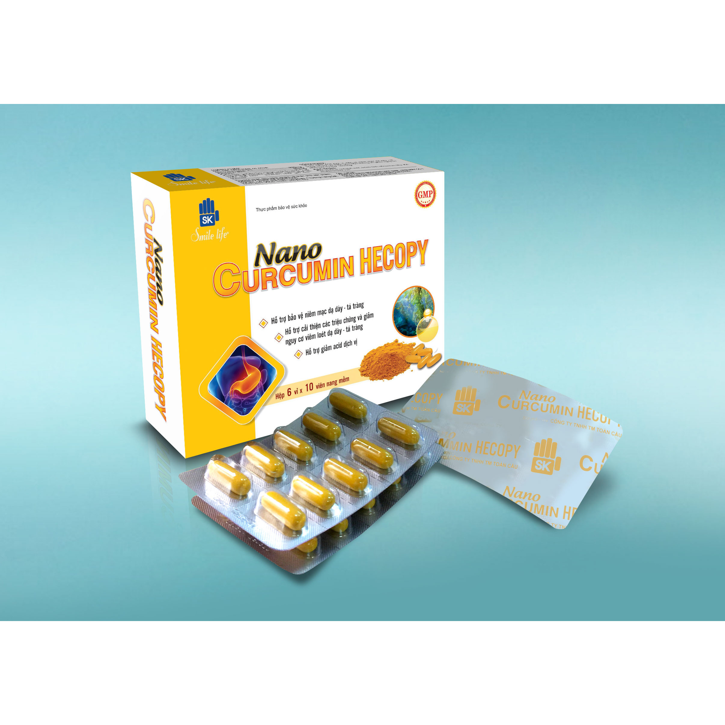 Nano curcumin hecopy chứa curcumin nano giảm tình trạng viêm loét dạ dày - hộp 60 viên
