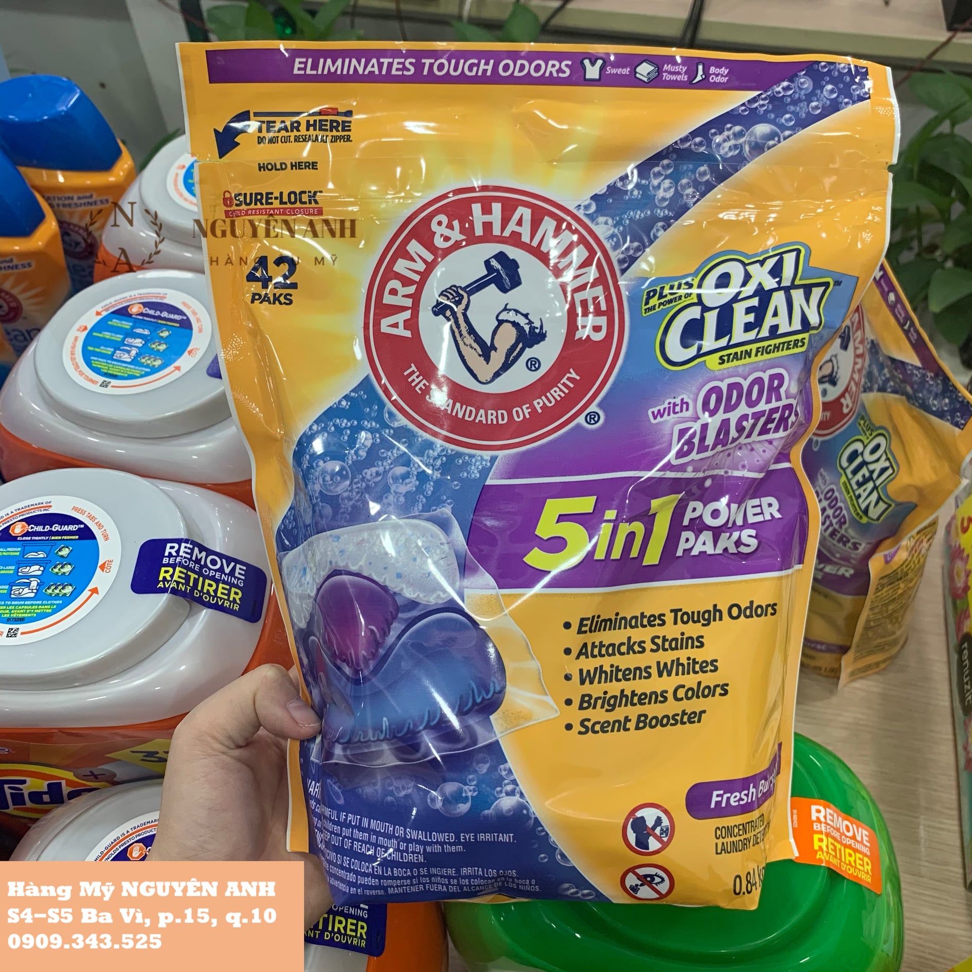 Viên Giặt Arm & Hammer + Oxi Clean 5 trong 1 Mỹ 42 viên - HÀNG NHẬP NGUYÊN ANH