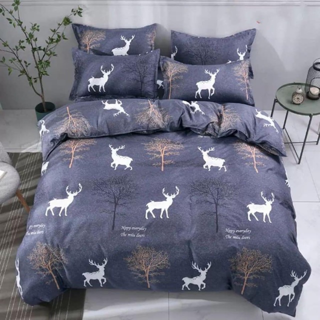 [SIÊU SALE] Bộ Chăn Ga Gối Trần Bông 5 Món Họa Tiết Hươu Sao, Set 5 Ga Gối Chăn Hè Trần Bông Hươu Xanh, Set Chăn Hè Trần Bông 5 Món Hình Hươu Sao Xanh