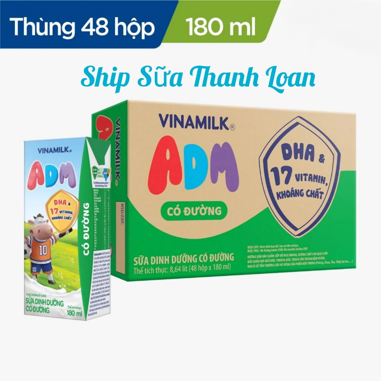 (HSD T9-2025) THÙNG 48 HỘP SỮA DINH DƯỠNG ADM GOLD CÓ ĐƯỜNG 180ML.