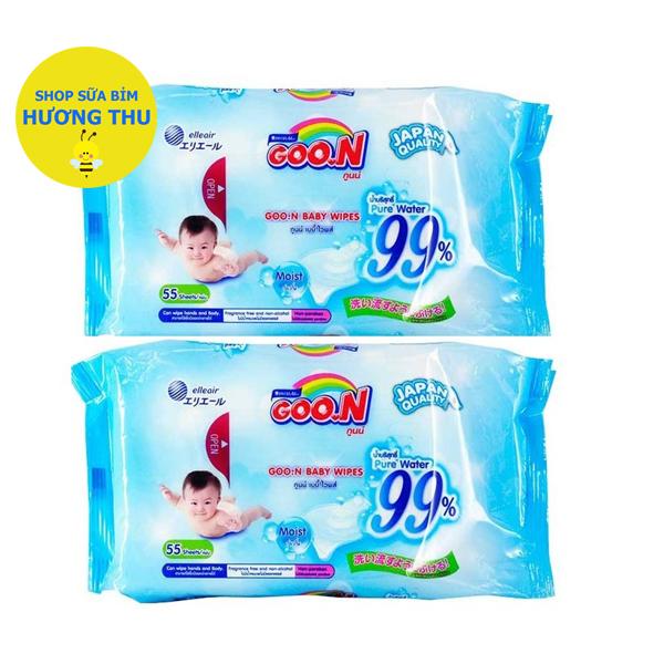 Combo 2 gói Khăn ướt Trẻ em Goon 55 miếng không mùi, không hóa chất, mềm mại, an toàn