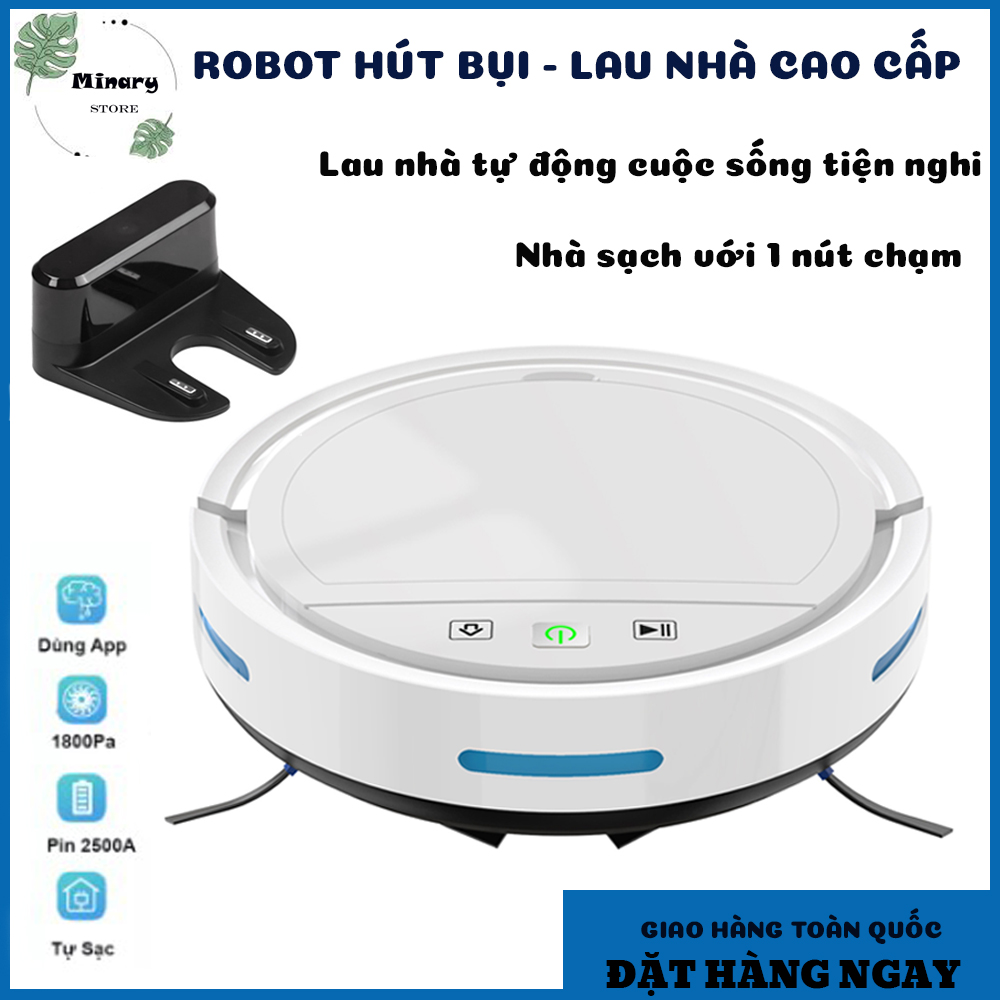 Robot hut bui gia re, máy hút bụi lau nhà. quét- hút- lau. lực hút mạnh, động cơ công suất cao. tiện lợi dễ sử dụng. bảo hành 1 đổi 1 toàn quốc