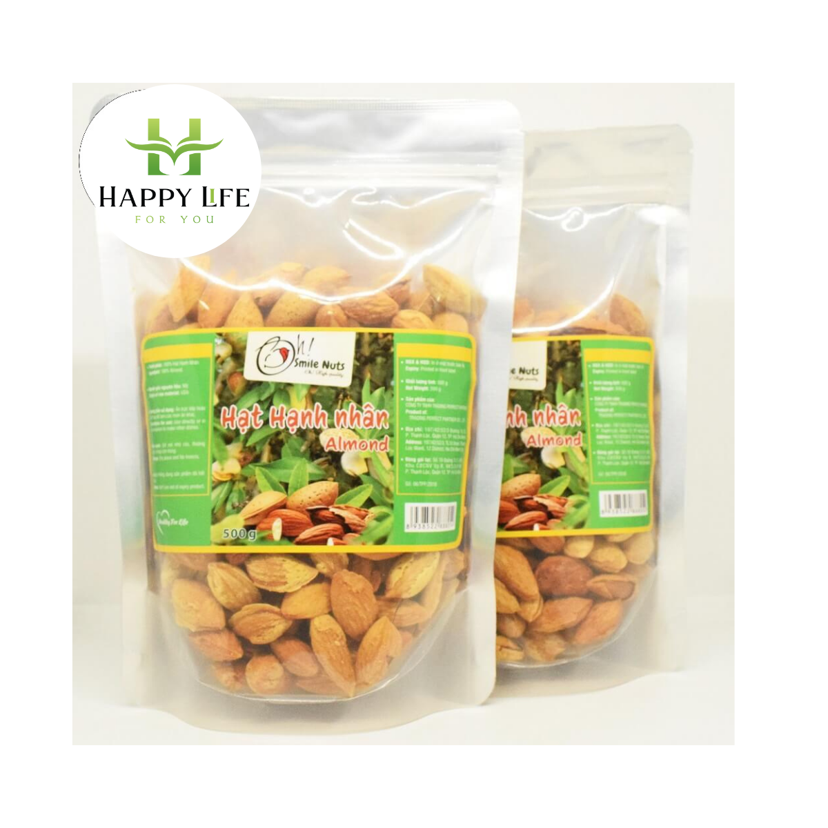Hạnh nhân mỹ rang bơ smile nuts túi 500g
