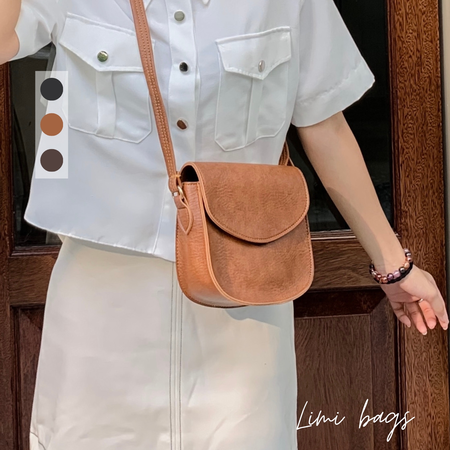 Túi da đeo chéo nữ SANTA đi chơi hình bán nguyệt phong cách Hàn Quốc Vintage dễ thương da mềm Limi Bags