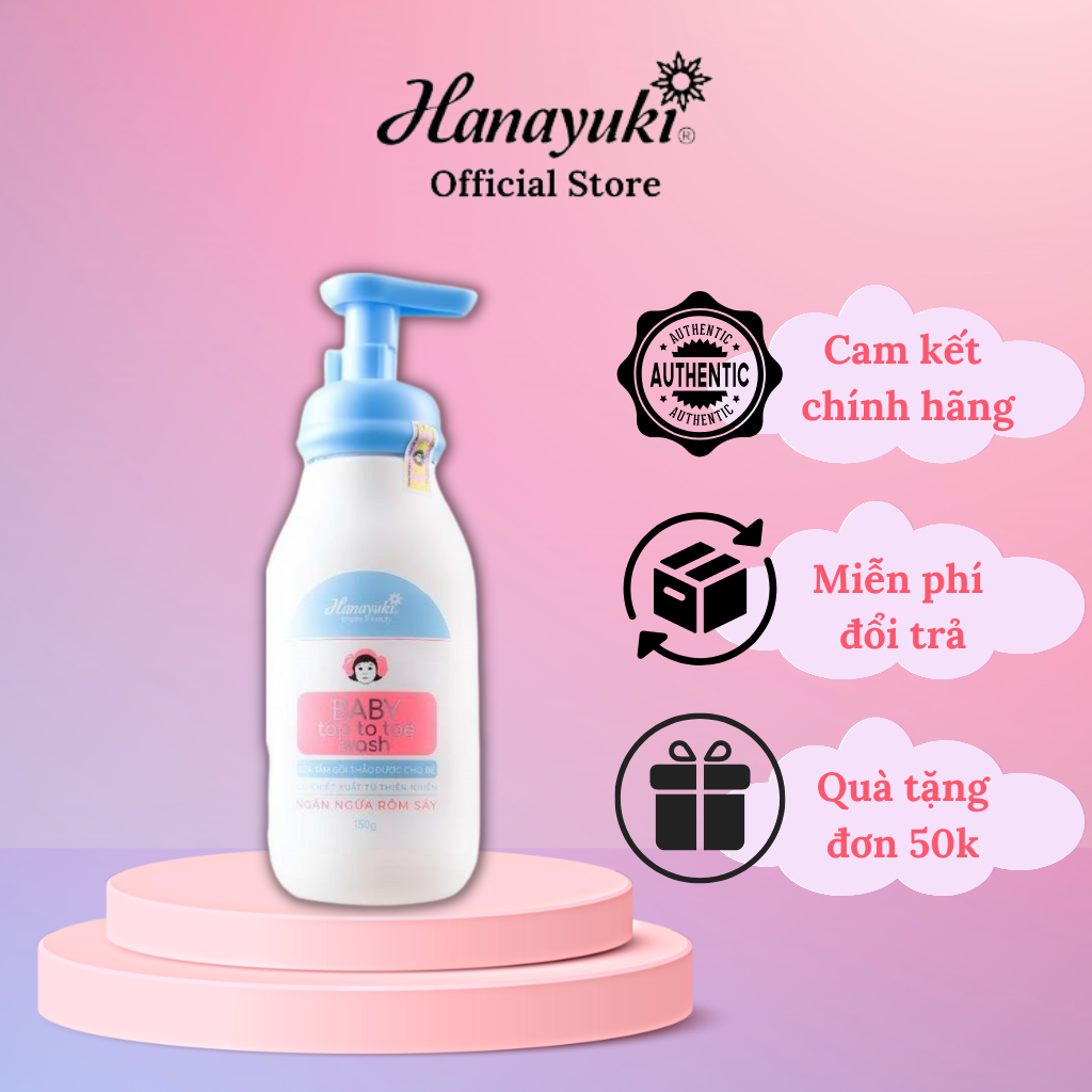 Sữa tắm em bé hanayuki baby top toe wash trắng da dưỡng ẩm hanayuki chính hãng - tắm gội cho bé hanayuki chính hãng 150g ngăn ngừa rôm sảy - mỹ phẩm hanayuki đoàn di băng chính hãng