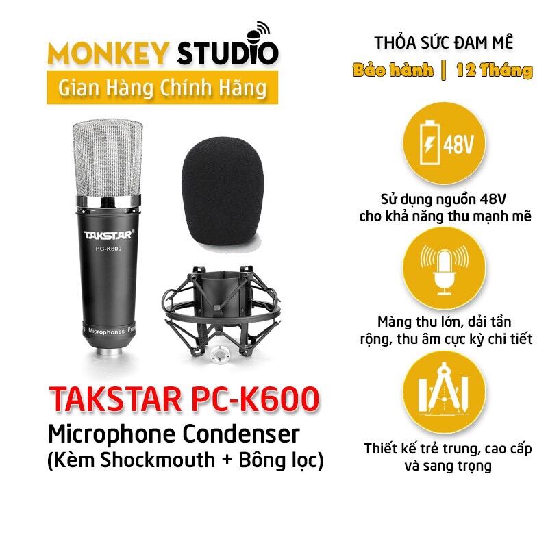 Mic thu âm takstar pc k600 hàng loại 1 . chuyên dùng hát livestream , thu âm với chế độ lọc tạp âm cực tốt