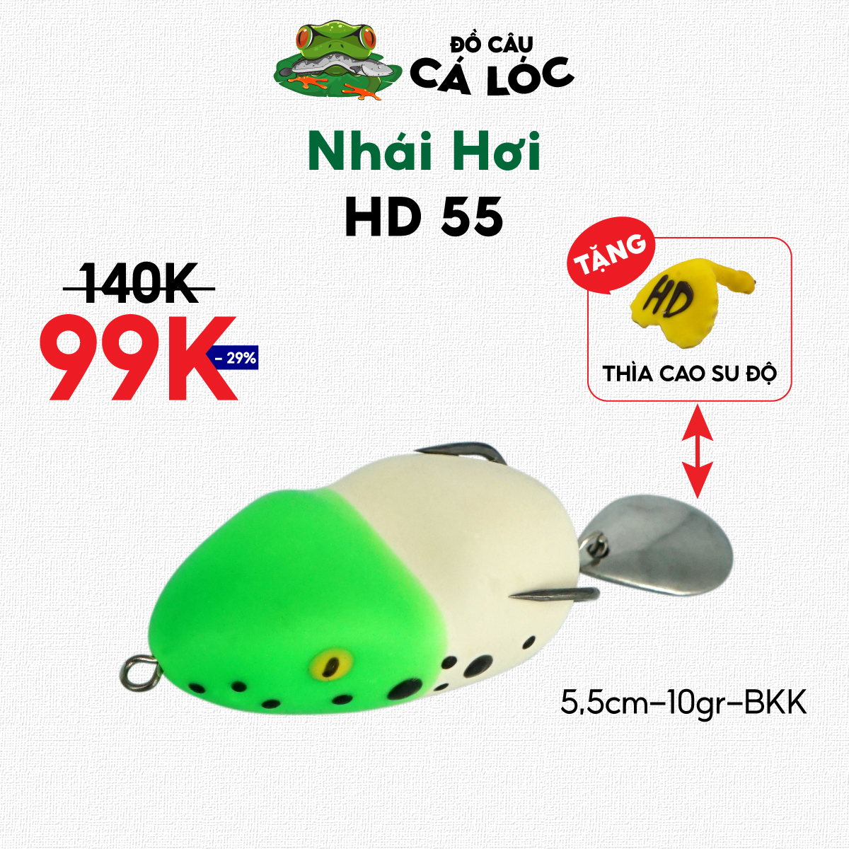 [HCM]MỒI CÂU CÁ LÓC THÁI LAN - NHÁI HƠI HD55/HD FROG (5CM/10GR)