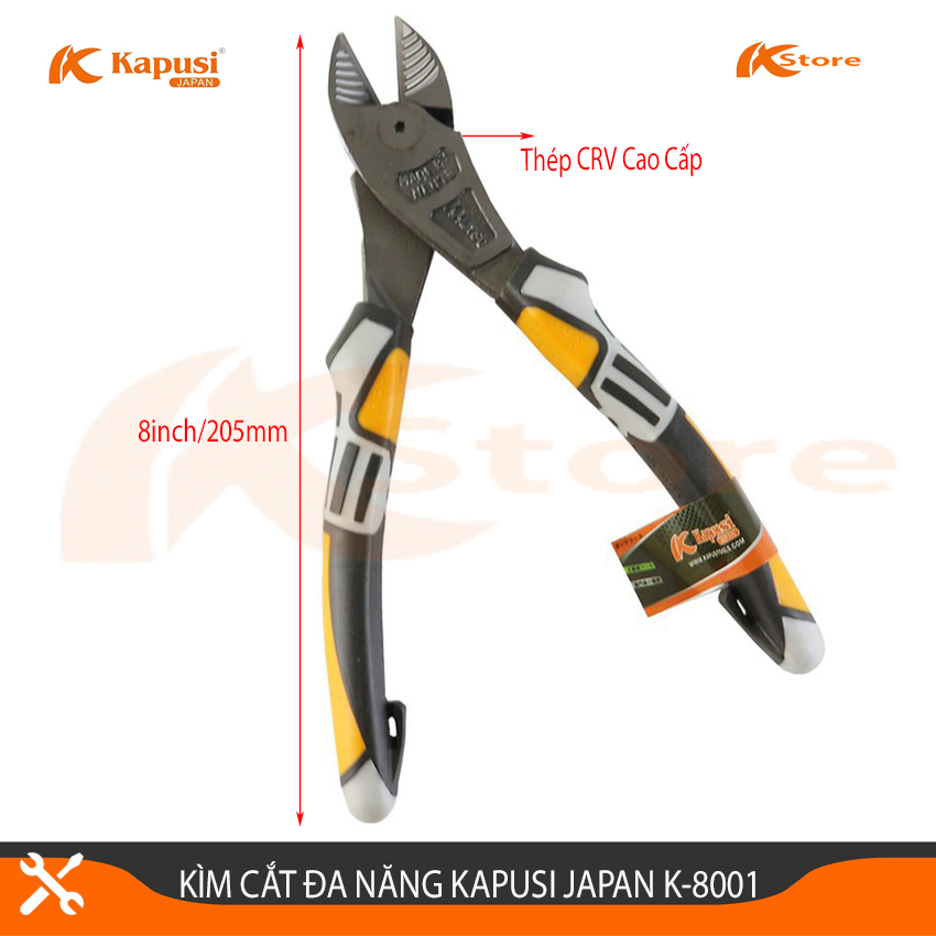 Kìm Cắt Dây Điện Đa Năng Cao Cấp Kapusi Japan K-8001, Kềm Cắt Dây Điện Dây Kẽm Siêu Khỏe,Siêu Bền Hàng Nội Địa Nhật;