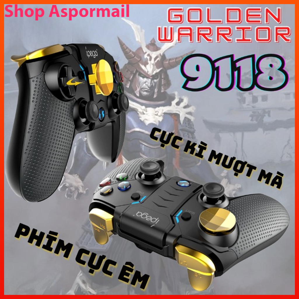 Tay cầm chơi game ipega 9118 golden warrior mạ vàng đèn led hiện đại chơi game liên tục 8 tiếng cho pc/ios/android