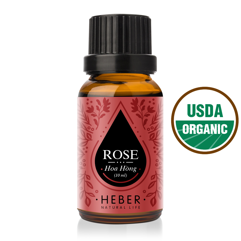 Tinh Dầu Hoa Hồng Rose Essential Oil Heber Vietnam, 100% Thiên Nhiên Nguyên Chất, Cao Cấp Nhập Khẩu, Kiểm Nghiệm Quatest 3, Xông Thơm Phòng, Hương Dịu Nhẹ
