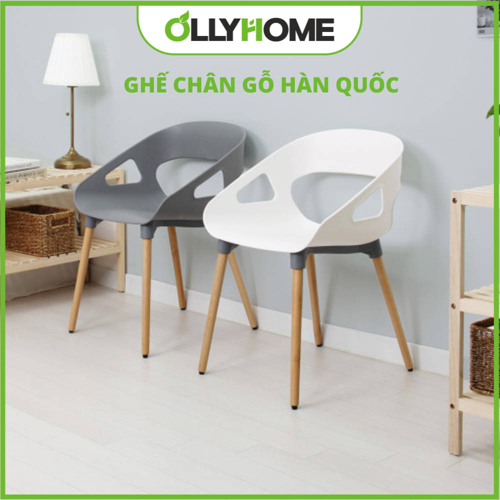 Ghế thời trang chân gỗ Ollyhome, Ghế văn phòng, ghế cafe, Ghế phòng chờ, Ghế nhà bếp tựa lưng chân gỗ cao cấp 2 màu trắng xám phong cách Hàn Quốc