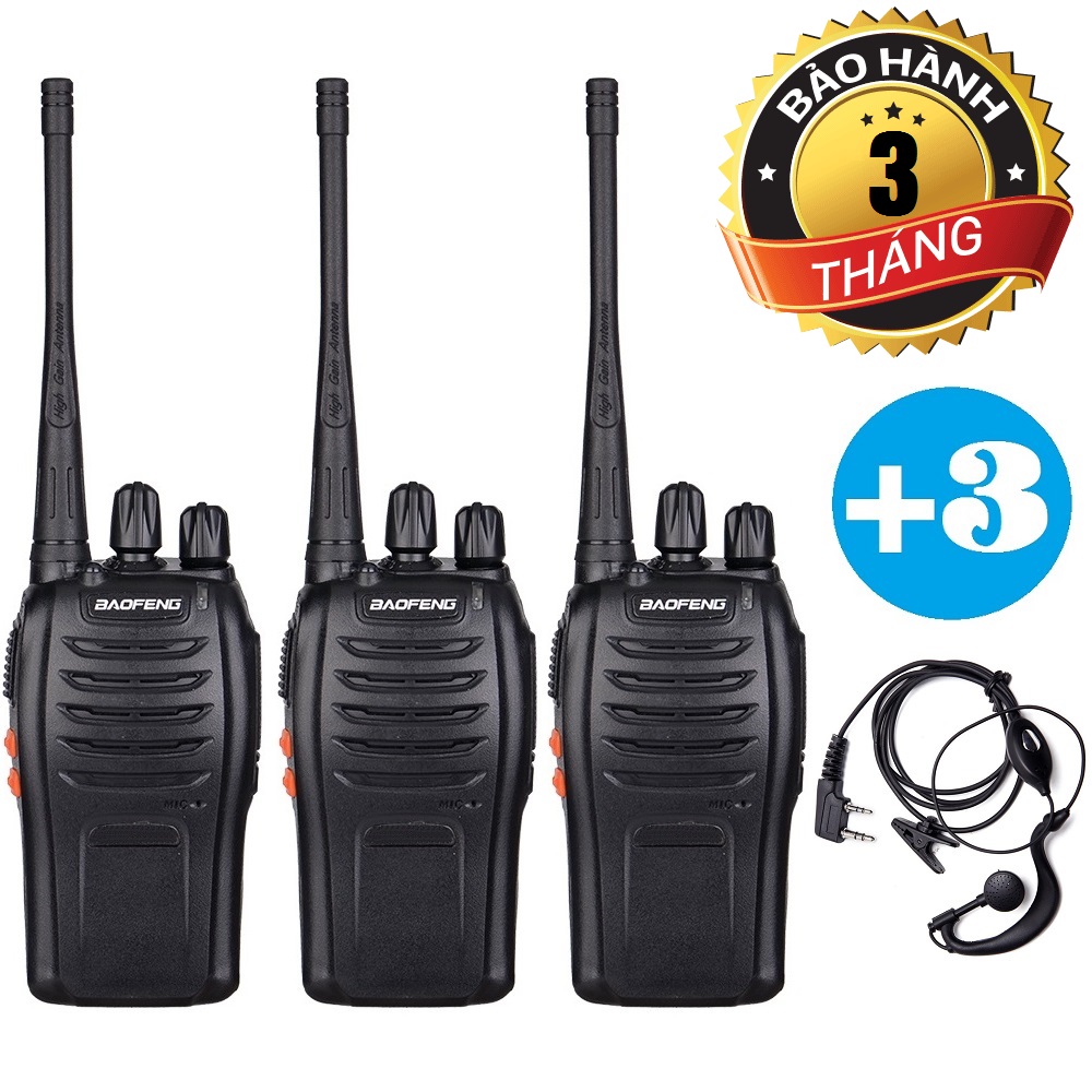 Bộ 03 Baofeng BF-888S + 03 Tai Nghe Chuyên Dụng - BH:3 Tháng