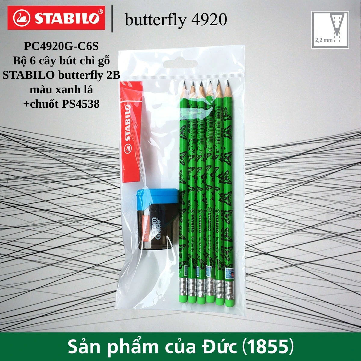 Bộ 6 bút chì gỗ stabilo butterfly 2b hình bươm bướm, có đầu tẩy pc4920