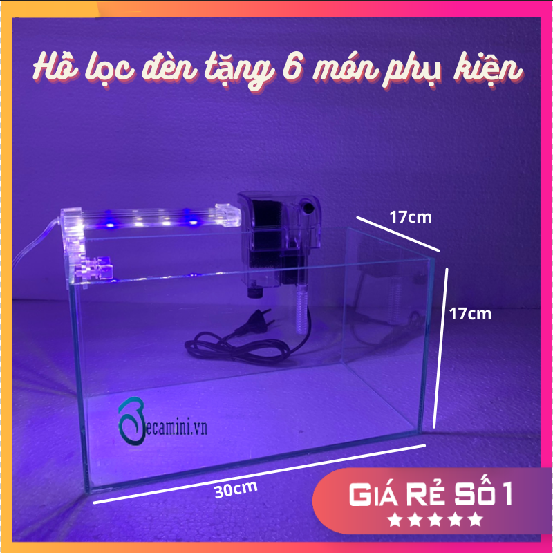 Bể cá mini để bàn 30x17x17 Combo hồ lọc đèn Tặng kèm phụ kiện