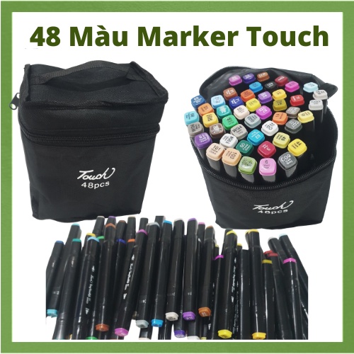 Bộ bút dạ 2 đầu 48 màu marker touch cool, set 48 cây bút màu dạ, màu touch thiết kế bắt mắt , mực ra đều và tươi