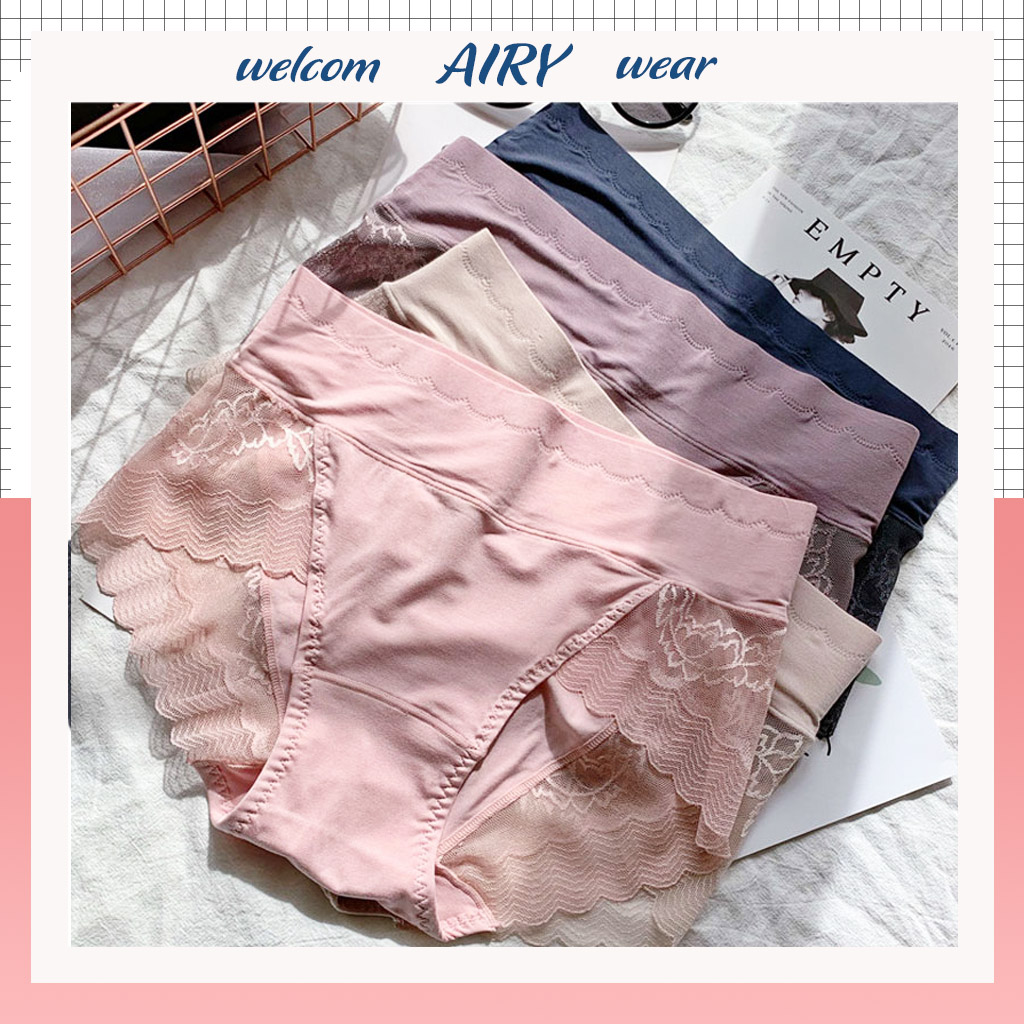 Quần lót cotton phối ren cao cấp, quần lót cạp cao chun to ôm bụng 033
