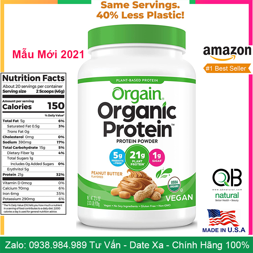 [HCM]USA - Bột Đạm Protein Organic Orgain Peanut Butter - Dành cho người ăn kiêng chay giảm cân USDA - Bơ Đậu Phộng Peanut Butter Vani