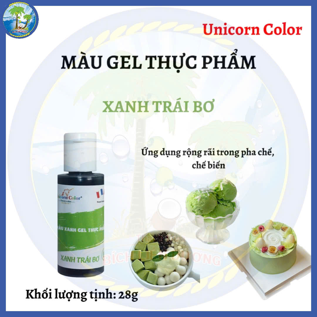 [Chai 28g] Màu xanh trái bơ_Màu thực phẩm dạng gel hiệu Unicorn