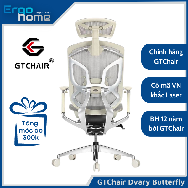 Ghế Xoay Văn Phòng GTchair Dvary Butterfly X Công Thái Học, ghế lưới văn phòng Ergonomic thiết kế ôm sát lưng, ngả sâu đến 160 độ, ngồi siêu êm ái, giảm đau mỏi lưng và vai gáy, bảo hành 12 năm - ERGOHOME