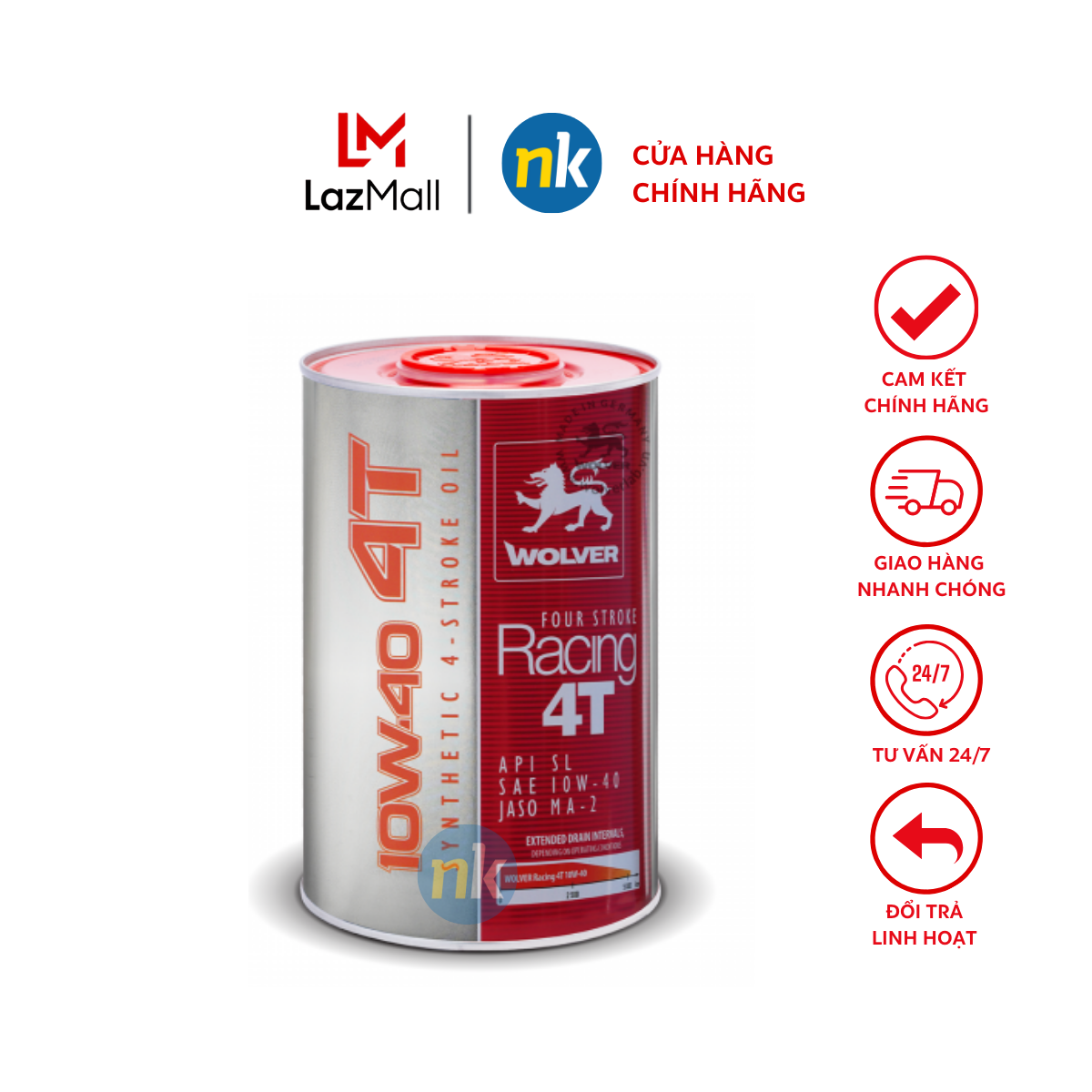 Nhớt tổng hợp xe máy số wolver racing 4t 10w-40 1l nhập khẩu đức